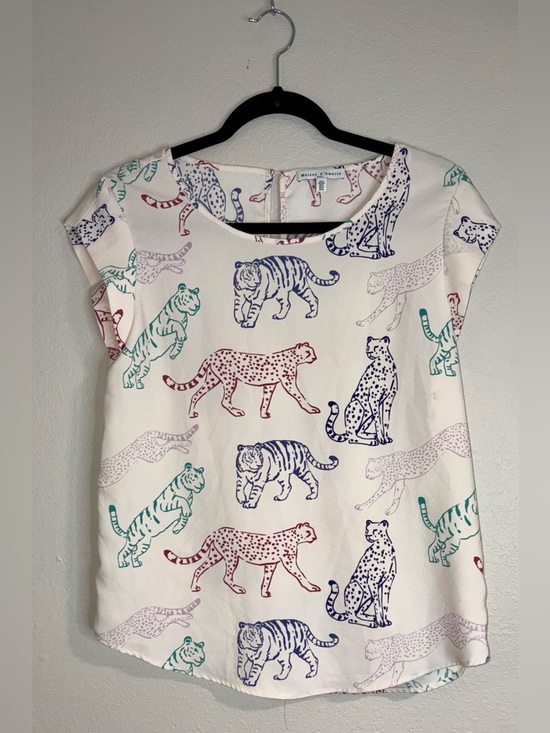 Maison D’Amelie Tops - Whispering Smith Ivory Multicolor Animal Print Cap-Sleeve Blouse